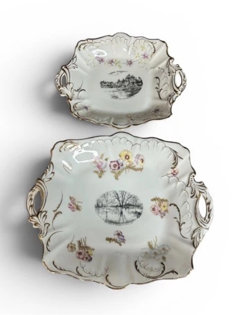 Antique W.W. Allen Penacook NH Serving Dishes Set Of 2 Transferware Germany